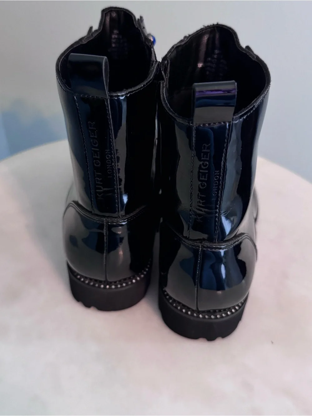 Kurt Geiger Black Patent Combat Boots with Multicolor Studs Girls' Mini Bax Boot